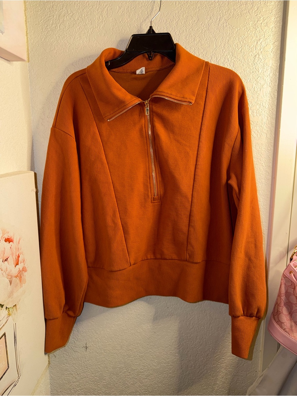Half-Zip Pullover Sweatshirt in Burnt Orange